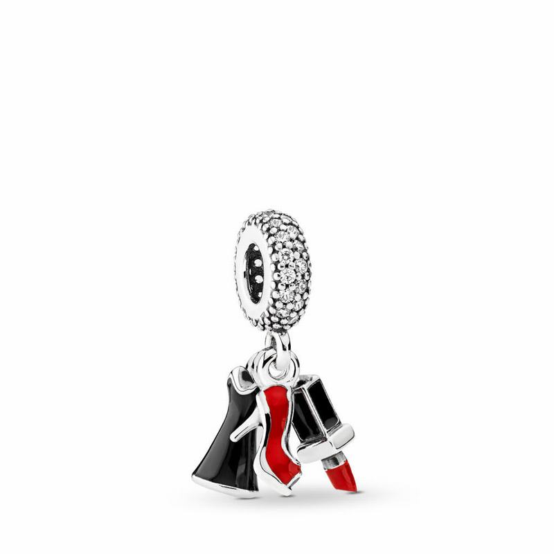 Pandora Glamour Trio Dangle Charm Ireland - Sterling Silver/Enamel/Black/Cubic Zirconia - 304165HGT